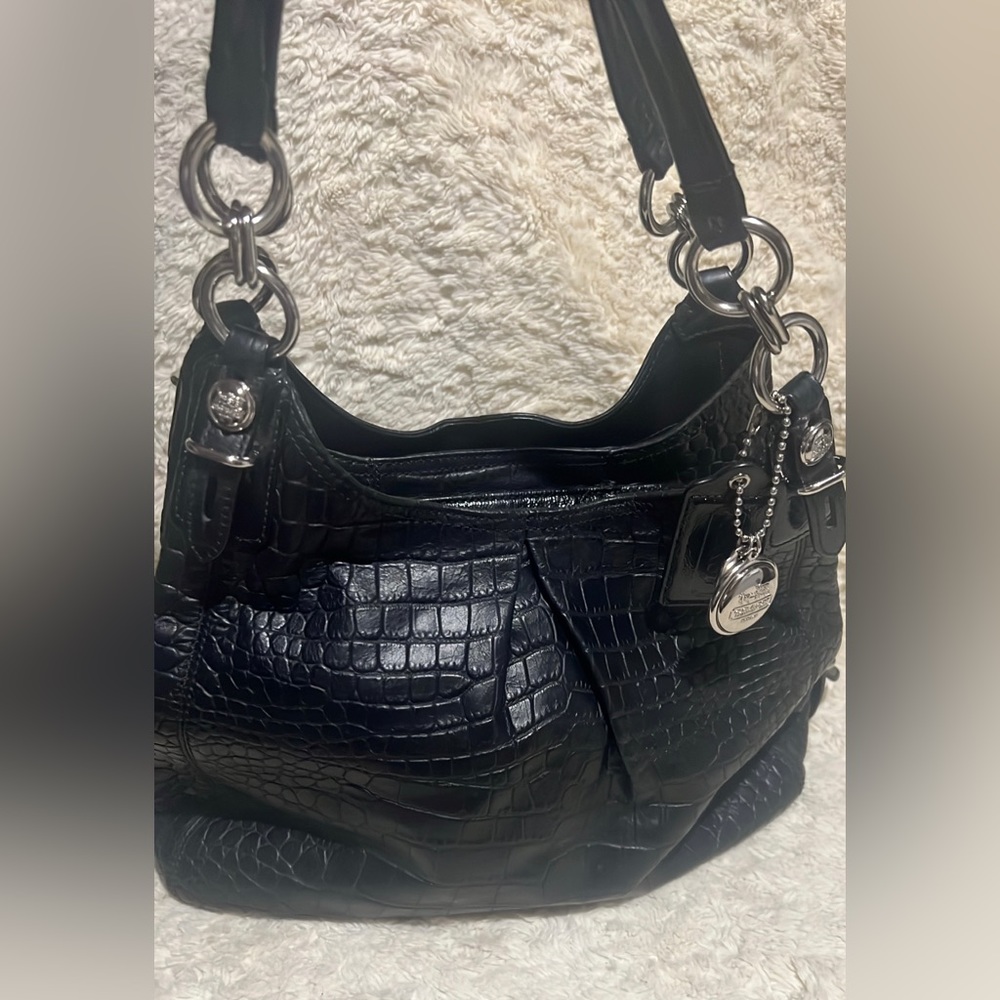 Coach Mia Croc Embossed Leather Maggie Hobo Carry-All Handbag #16159